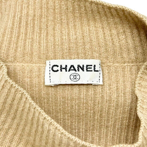 CHANEL Vintage Coco Mark Logo Rib Knit Top Sweater Cashmere Mock Neck RankAB
