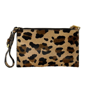 PRADA Vintage Logo Pochette Wrist Bag Leopard Calf Hair Brown Gold Rank AB+