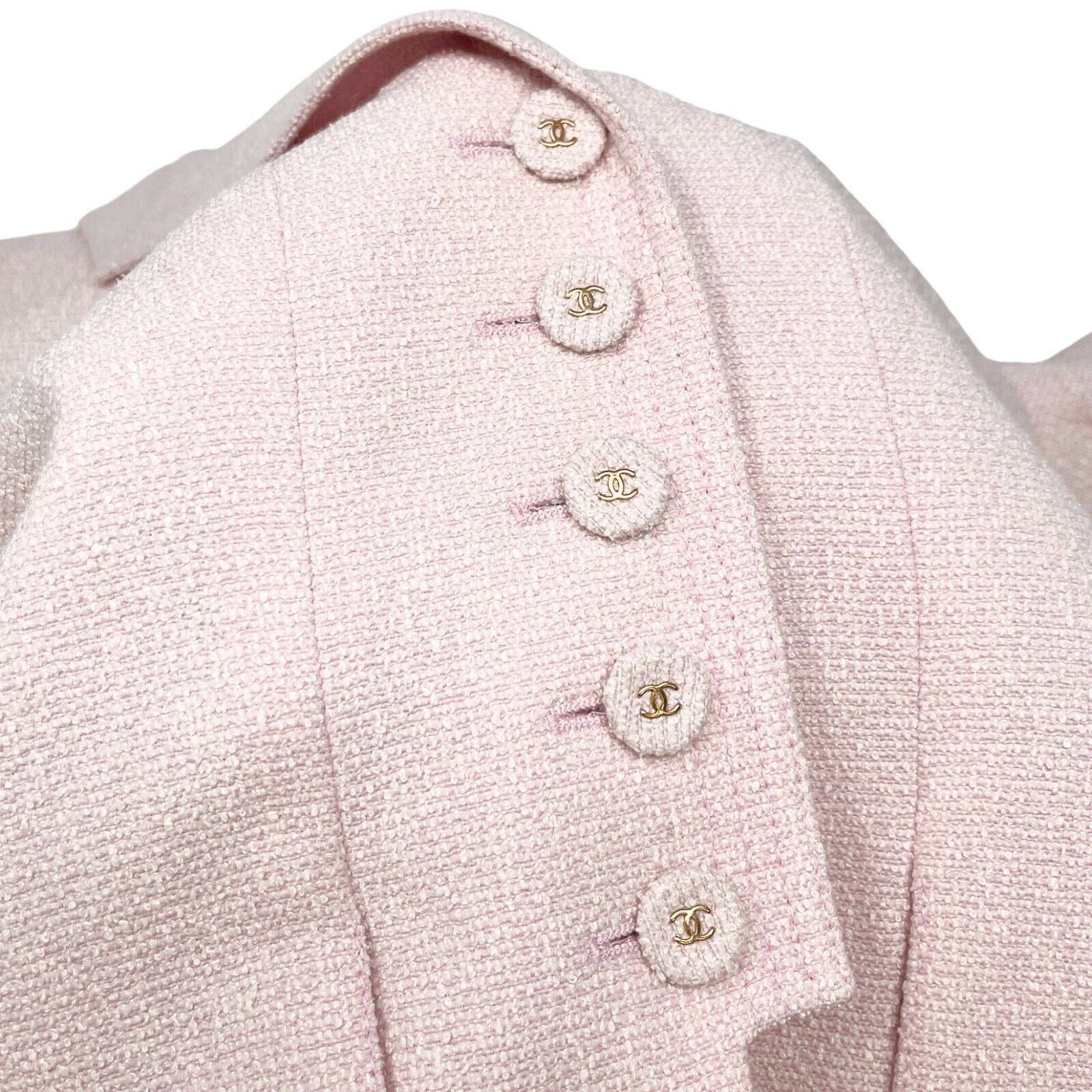 CHANEL Vintage 07P CC Mark Logo Button Jacket #38 Pink Silk Wool Rank AB