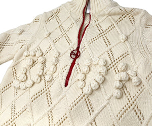 Christian Dior Vintage Pom Pom Sweater #36 Zip High-neck Cream Wool RankAB+