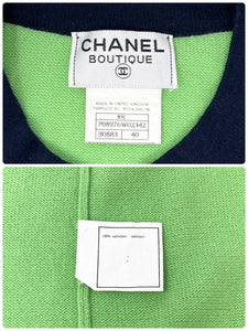 CHANEL Vintage 97C CC Mark Open Front Cardigan #40 Bicolor Green Rank AB+