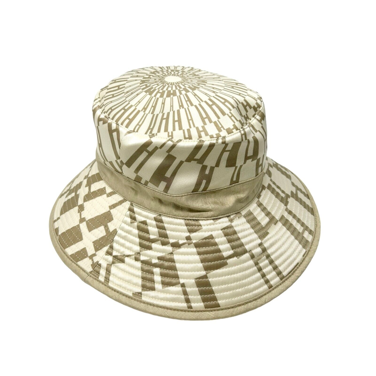 HERMES Vintage Capeline Hat #57 Silk Linen Ivory Beige Gold RankAB+