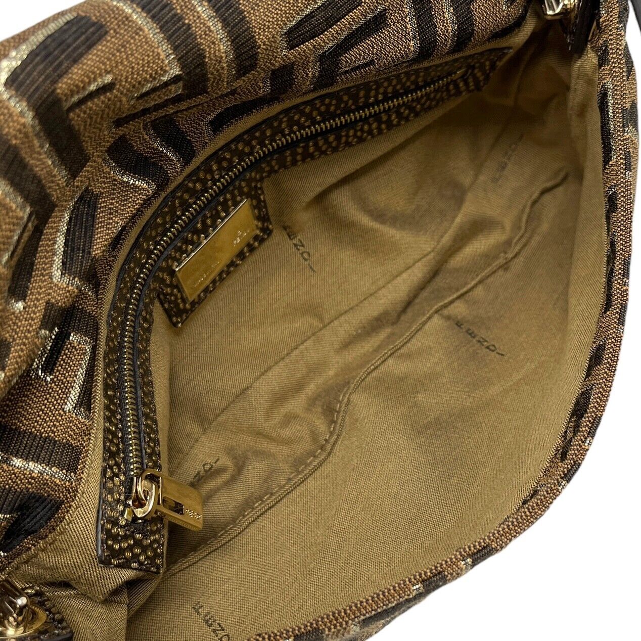 FENDI Vintage Zucca Monogram Mamma Baguette Bag Bijou Glitter Brown Rank AB+