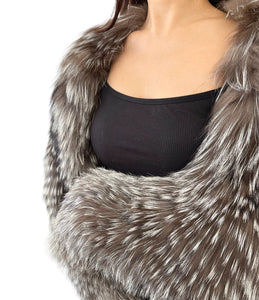 GUCCI Vintage Fur Short Jacket #44 Brown Gray Silk Rank AB+