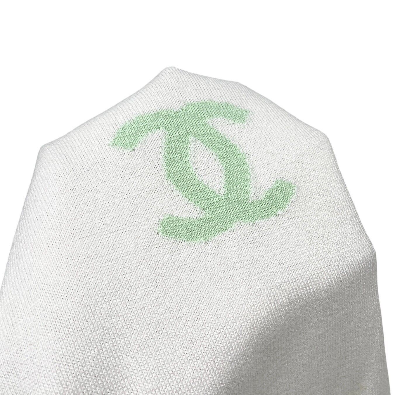 CHANEL Vintage 00S CC Logo Tank Top #38 White Green Cotton Rank AB
