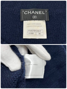 CHANEL Vintage P44576 Coco Mark Logo Sweater Top #36 Dark Blue Cashmere RankAB