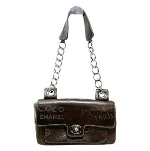 CHANEL Vintage 2003 CC Mark Logo Chain Flap Bag Turn Lock Dark Brown Rank AB+