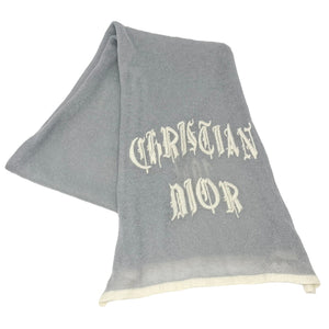 Christian Dior Vintage Calligraphy Gothic Logo Scarf Wrap Gray Mohair RankAB