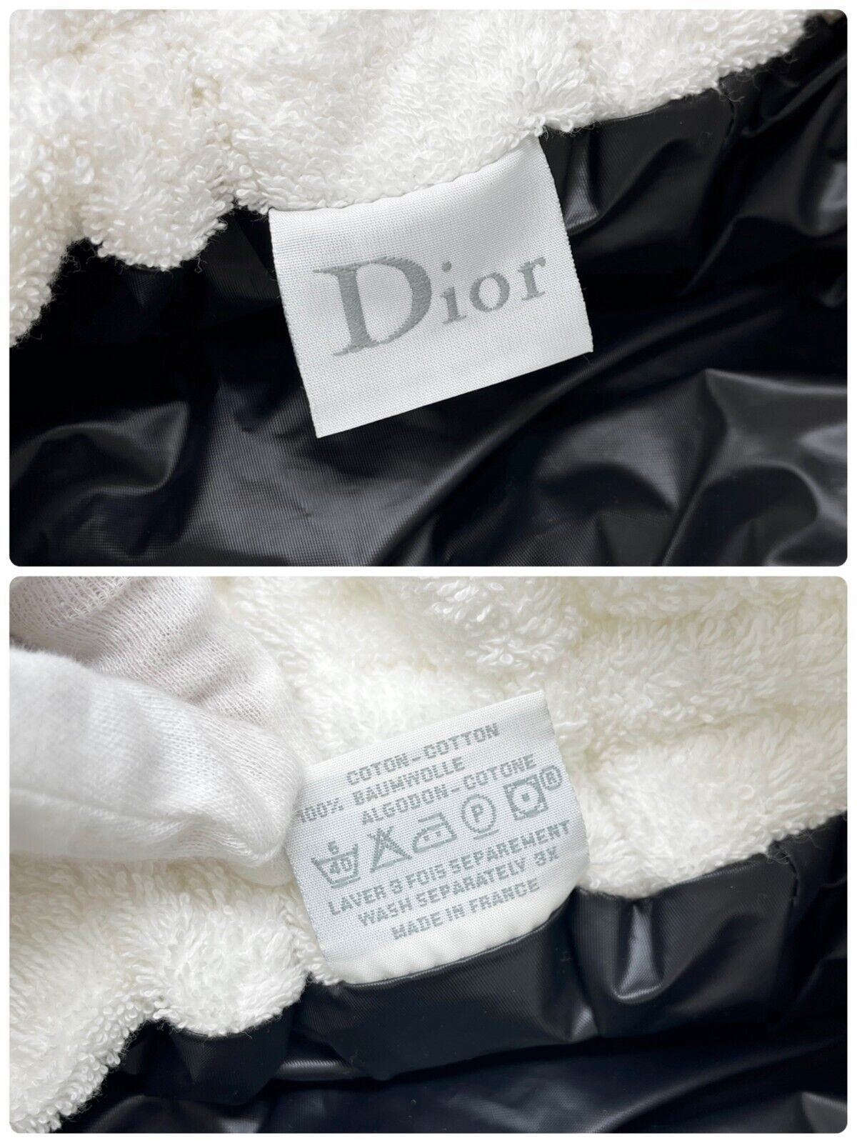Christian Dior Vintage Big Logo Drawstring Bag Terry Cloth Heart White Rank AB