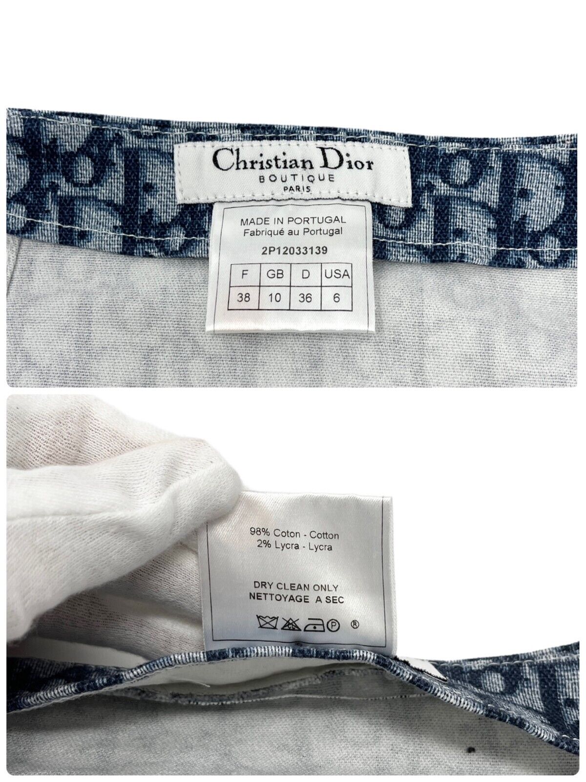 Christian Dior Vintage Trotter Monogram Skirt #38 Cotton Dark Blue Zip RankAB+