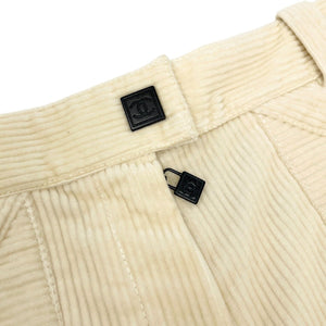 CHANEL Sport Vintage 03A CC Mark Corduroy Pants #36 Zip Cream Cotton Rank AB