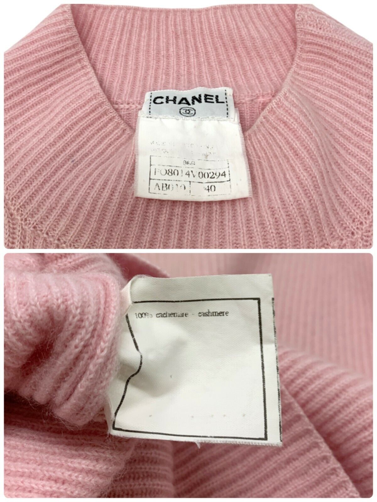 CHANEL Vintage 96A Coco Mark Logo Mock Neck Sweater Tops Knit #40 Pink RankAB