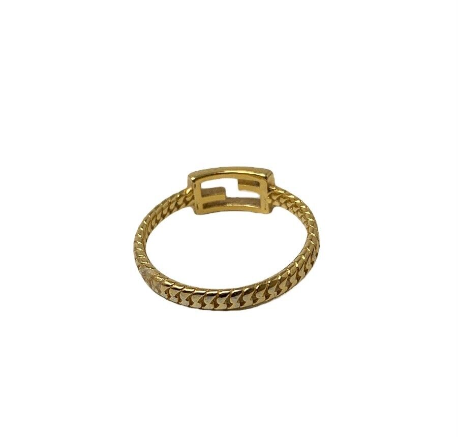 FENDI Vintage FF Logo Ring W/Box #S Fashion Jewelry Accessory Gold Metal RankAB