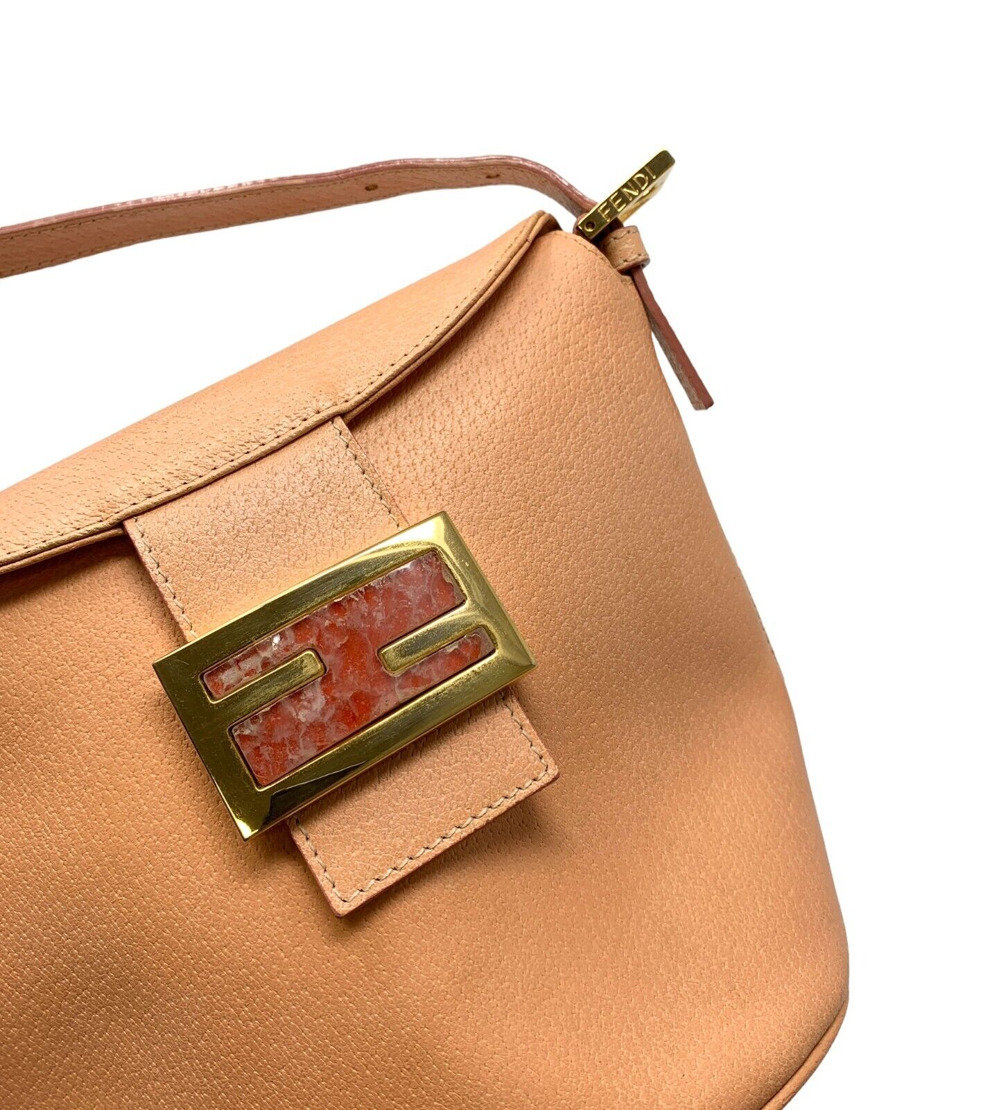 FENDI Vintage FF Logo Bucket Bag Shoulder Bag Handbag Orange Leather Rank AB
