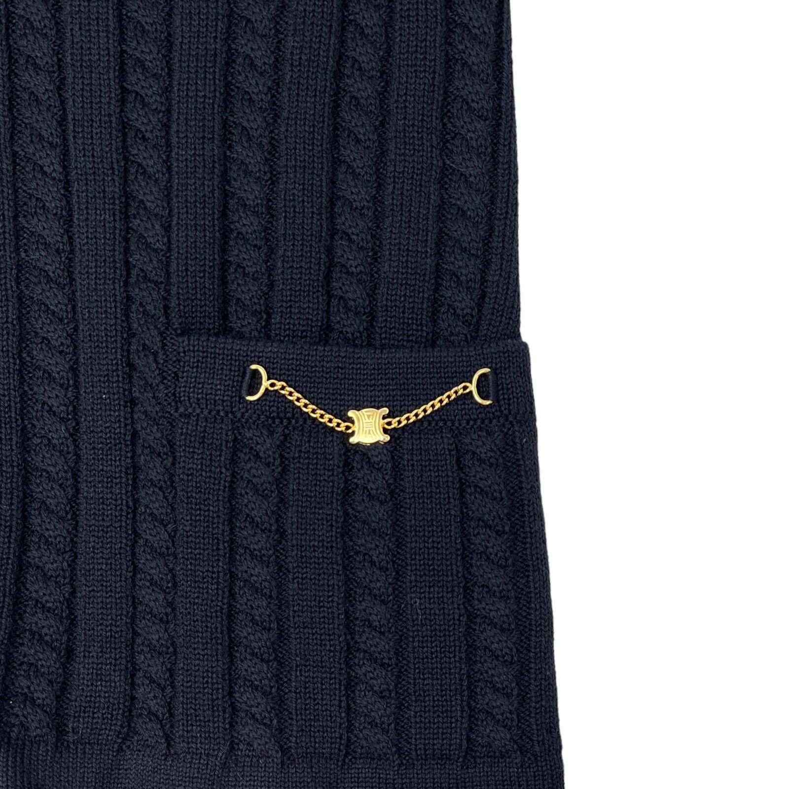 CELINE Vintage Logo Charm Knit Vest Sweater #38 Button Dark Blue Gold Rank AB+