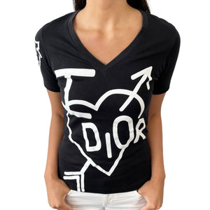 Christian Dior Vintage Big Logo T-shirts #38 Top Heart Black White Cotton RankAB