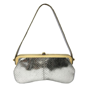 FENDI Vintage Logo Mini Shoulder Bag Silver Gold Pochette Mirror Leather RankAB