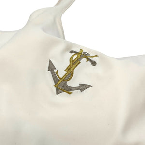 Yves Saint Laurent Vintage YSL Logo Swimwear Swimsuits #9M Nylon White RankAB