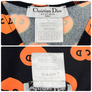 Christian Dior Vintage CD Logo Cropped Tank Top #38 Heart Black Orange Nylon