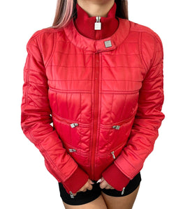 CHANEL Sport Vintage 06A Coco Mark Logo Puffer Jacket #38 Zip Snap Red RankAB