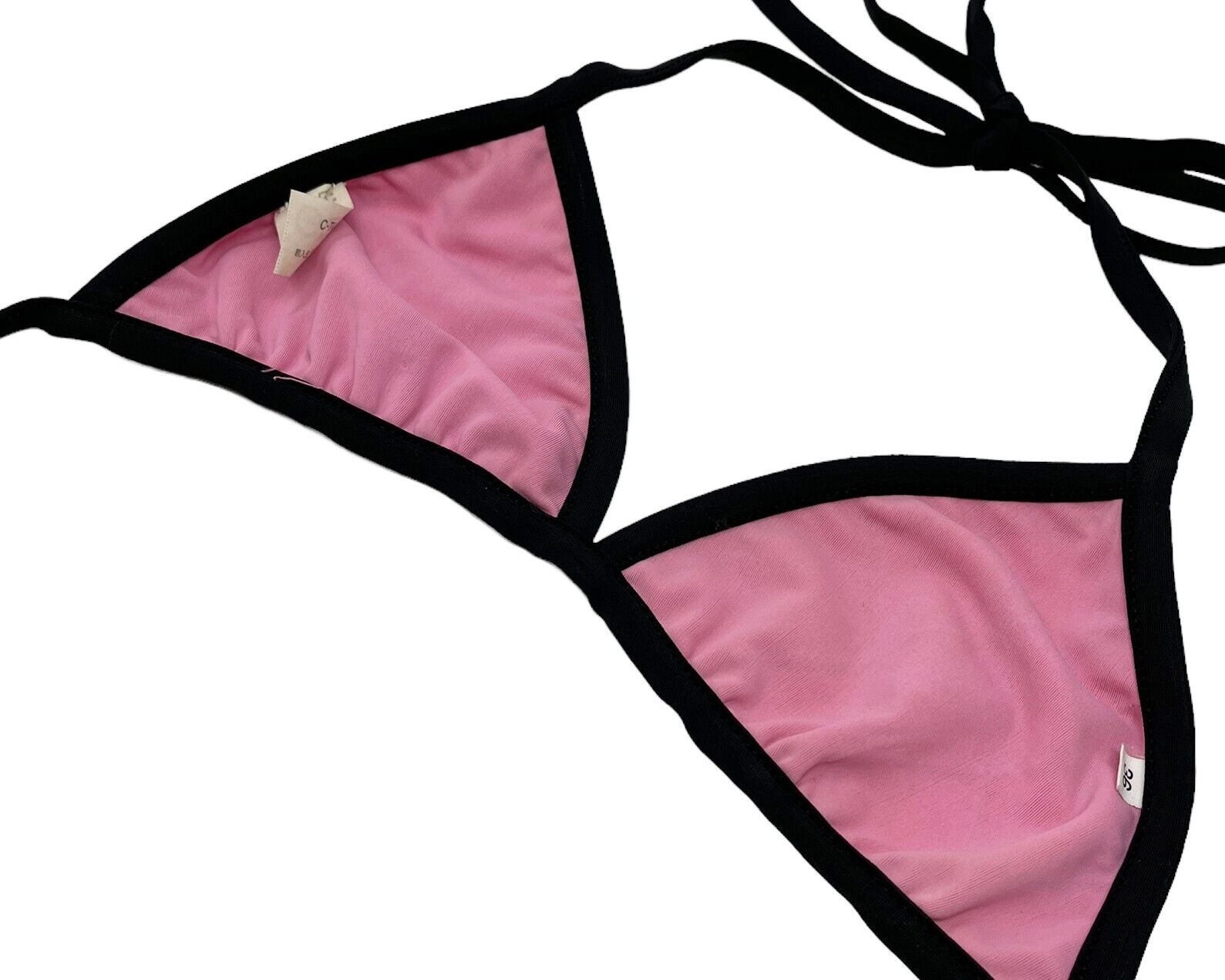CHANEL Vintage 95P Matelasse Swimwear Bikini Set #36 Pink Black Nylon Rank AB