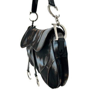 Christian Dior Vintage Logo Tie Dye Double Saddle Bag Shoulder Bag Black RankAB