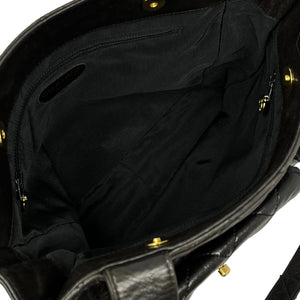 CHANEL Vintage CC Mark Turnlock Matelasse Tote Bag Black Gold Leather Rank AB