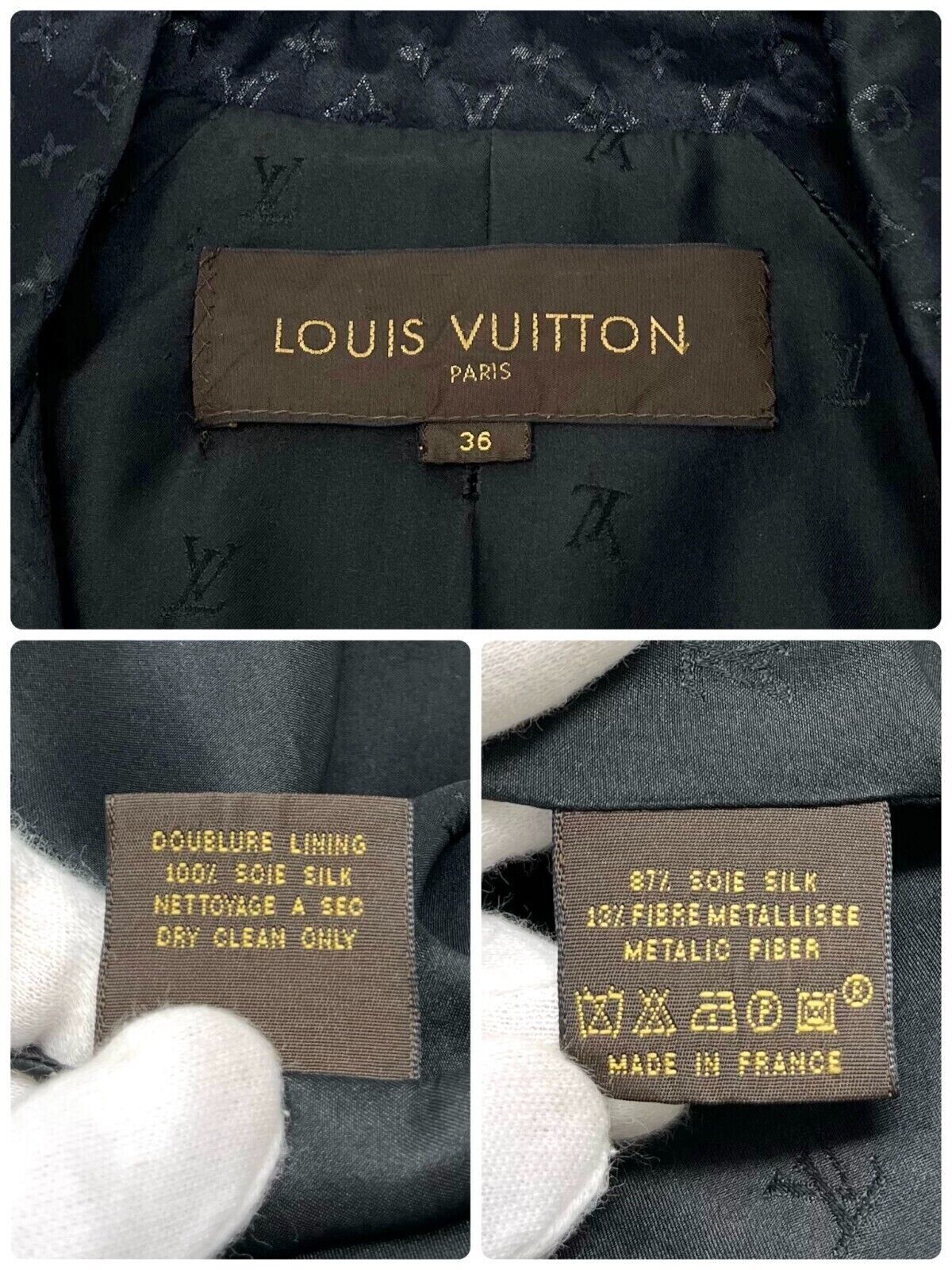 LOUIS VUITTON Vintage Monogram Logo Trench Coat Jacket #36 Black Silk RankAB+