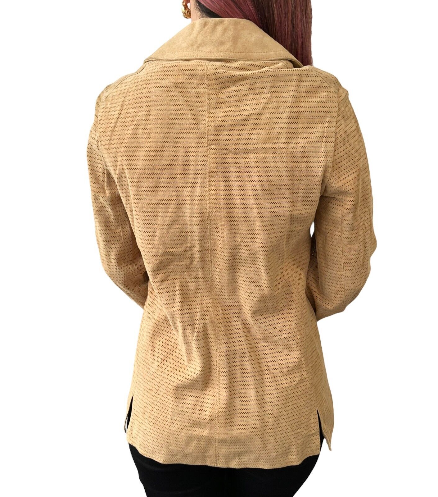CELINE Vintage Punching Shirt Top #40 Snap Button Light Brown Suede Rank AB