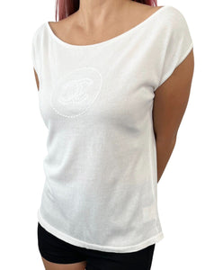 CHANEL Vintage 07P CC Mark Logo Short Sleeve Top #36 Embroidery White Rank AB