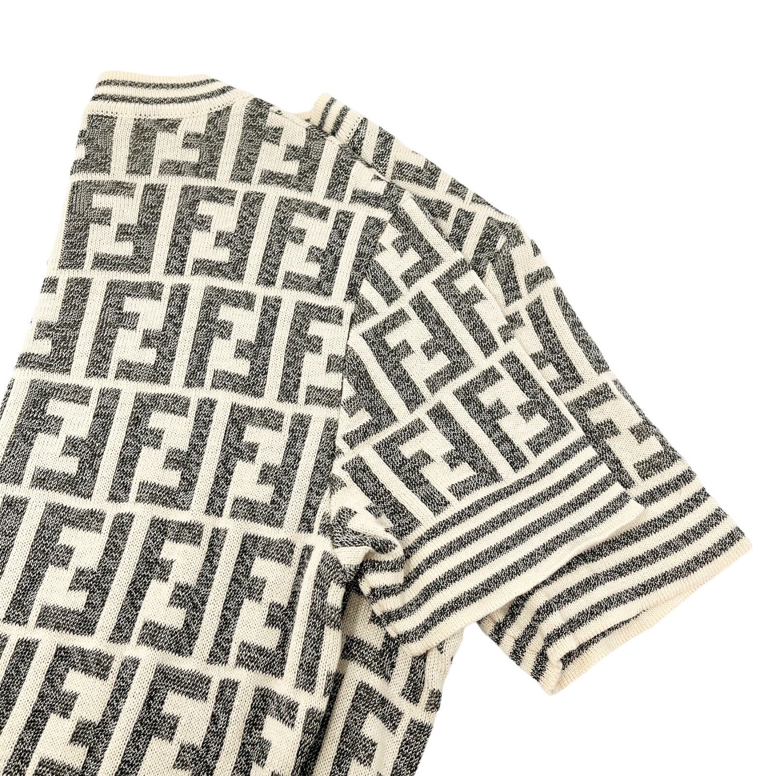 FENDI Vintage Zucca Monogram Logo Knit Top Pullover Cream Gray Cotton Rank AB