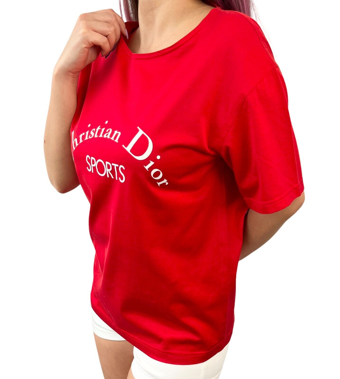 Christian Dior Vintage Logo Letter T-shirts #M Sport Top Red Cotton Rank AB