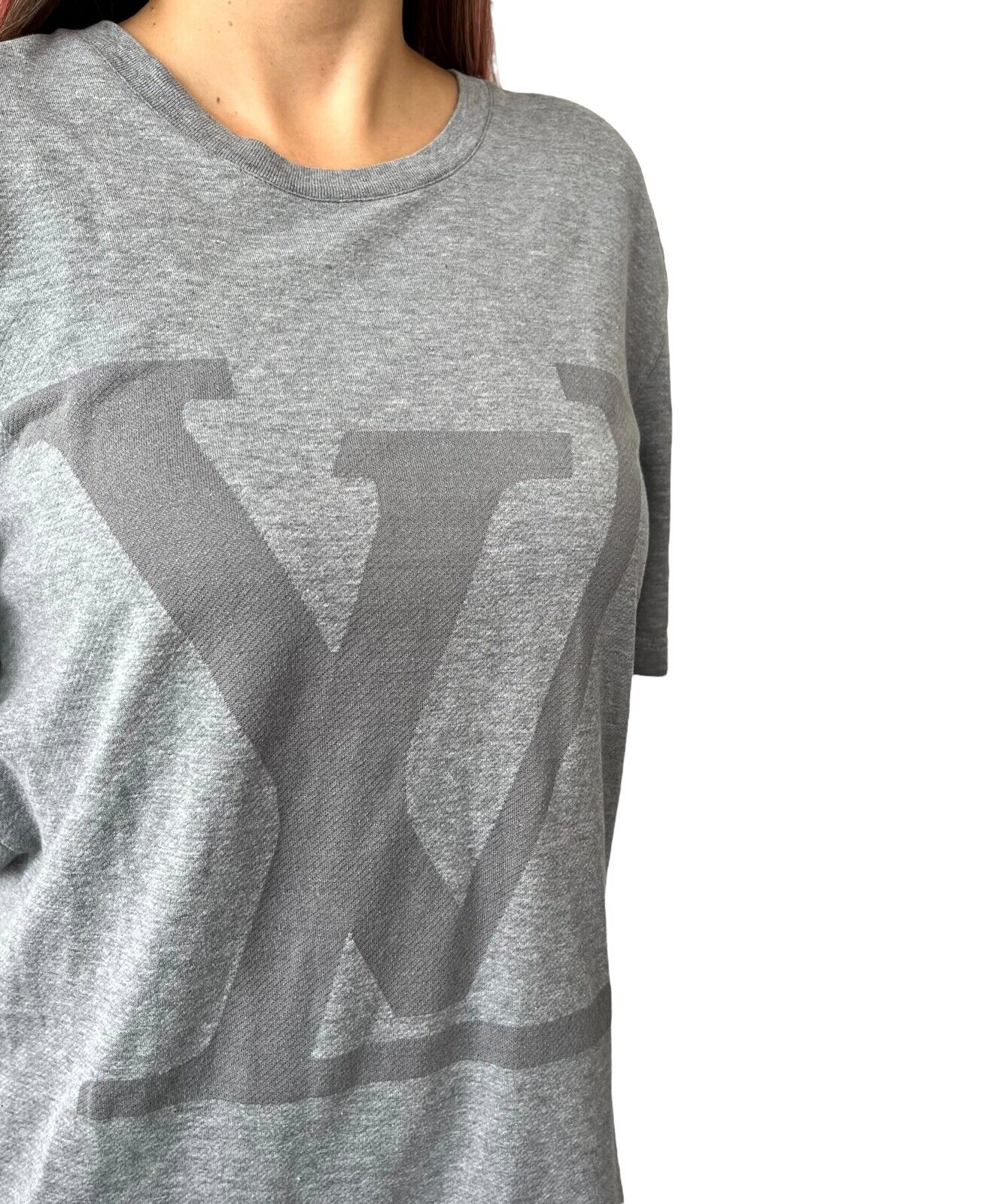 LOUIS VUITTON Vintage LV Logo Short Sleeve Top #M T-shirts Gray Cotton RankAB