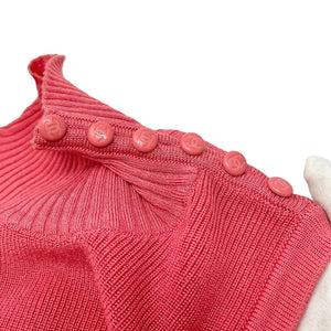 CHANEL 96P Vintage Coco Mark Rib Top #38 Knit Pink Viscose Cotton Button RankAB