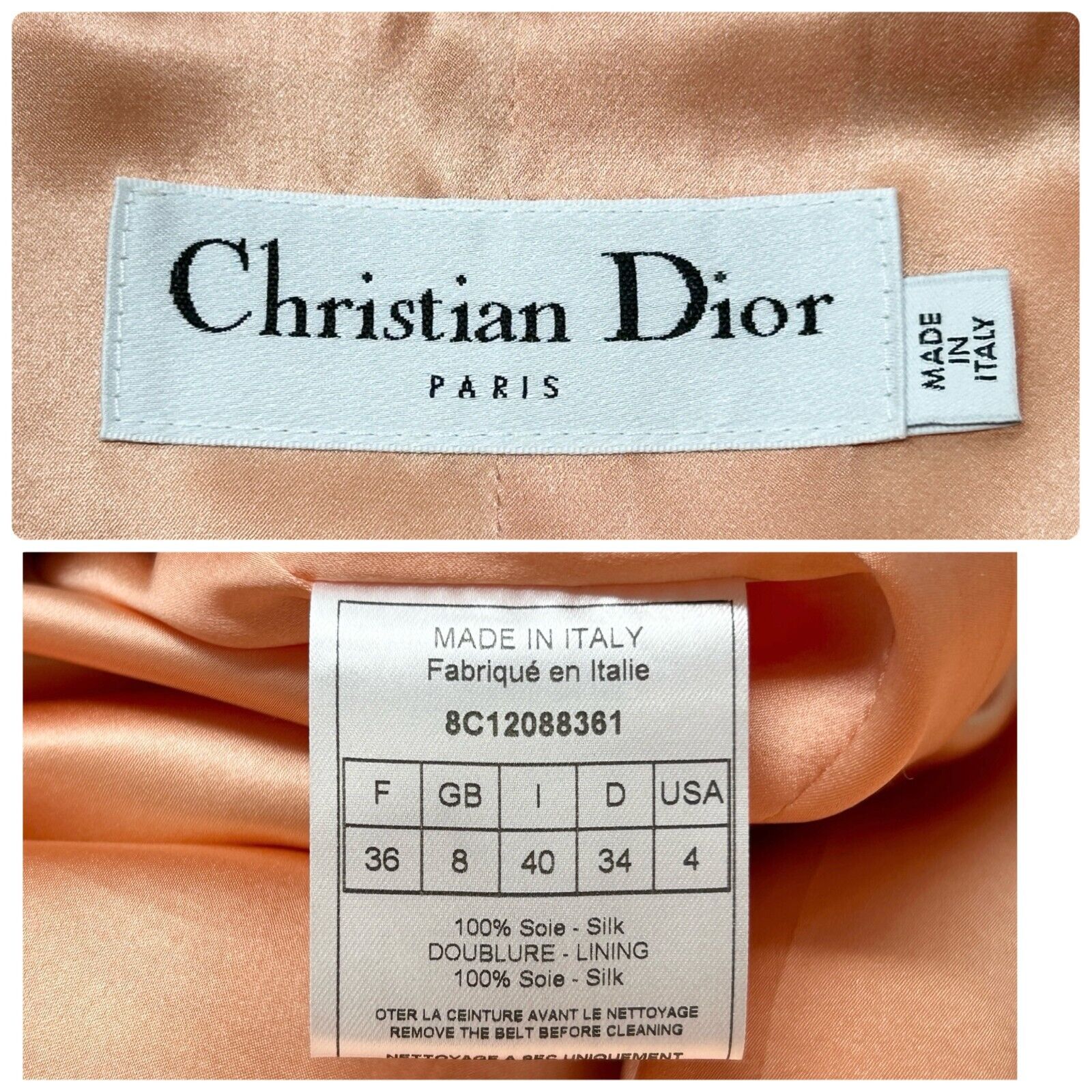 Christian Dior Vintage Logo Long Coat #36 Multicolor Silk Button Flower RankAB