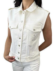 Christian Dior Vintage Logo Vest Pants Set White Cotton Rhinestone Rank AB