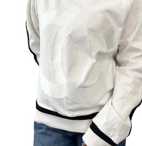 CHANEL Sport 08P Vintage Big Logo CoCo Mark Sweatshirts #42 White Cotton RankAB