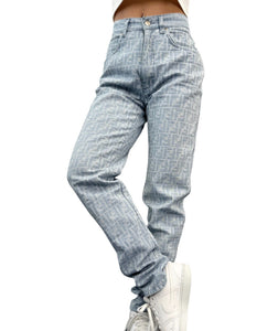 FENDI Vintage Zucca Monogram Denim Pants Jeans #42 Light Blue Cotton Rank AB