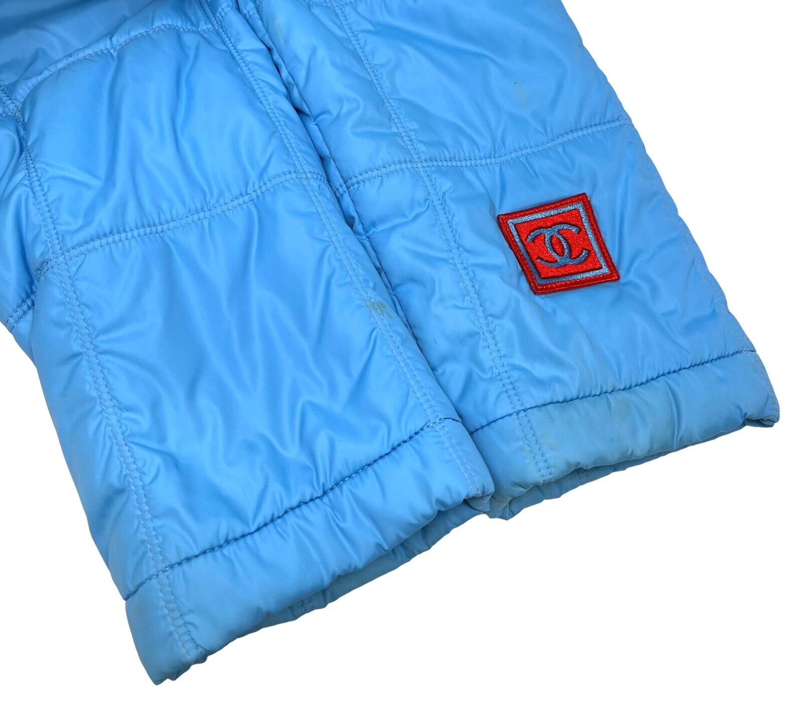 CHANEL Sport Vintage 02S Coco Mark Logo Puffer Jacket #40 Blue Nylon RankAB
