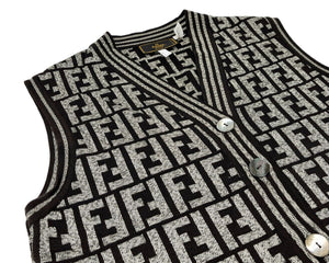 FENDI Vintage Zucca Monogram Logo Knit Vest Top #40 Brown Gray Cotton Rank AB+