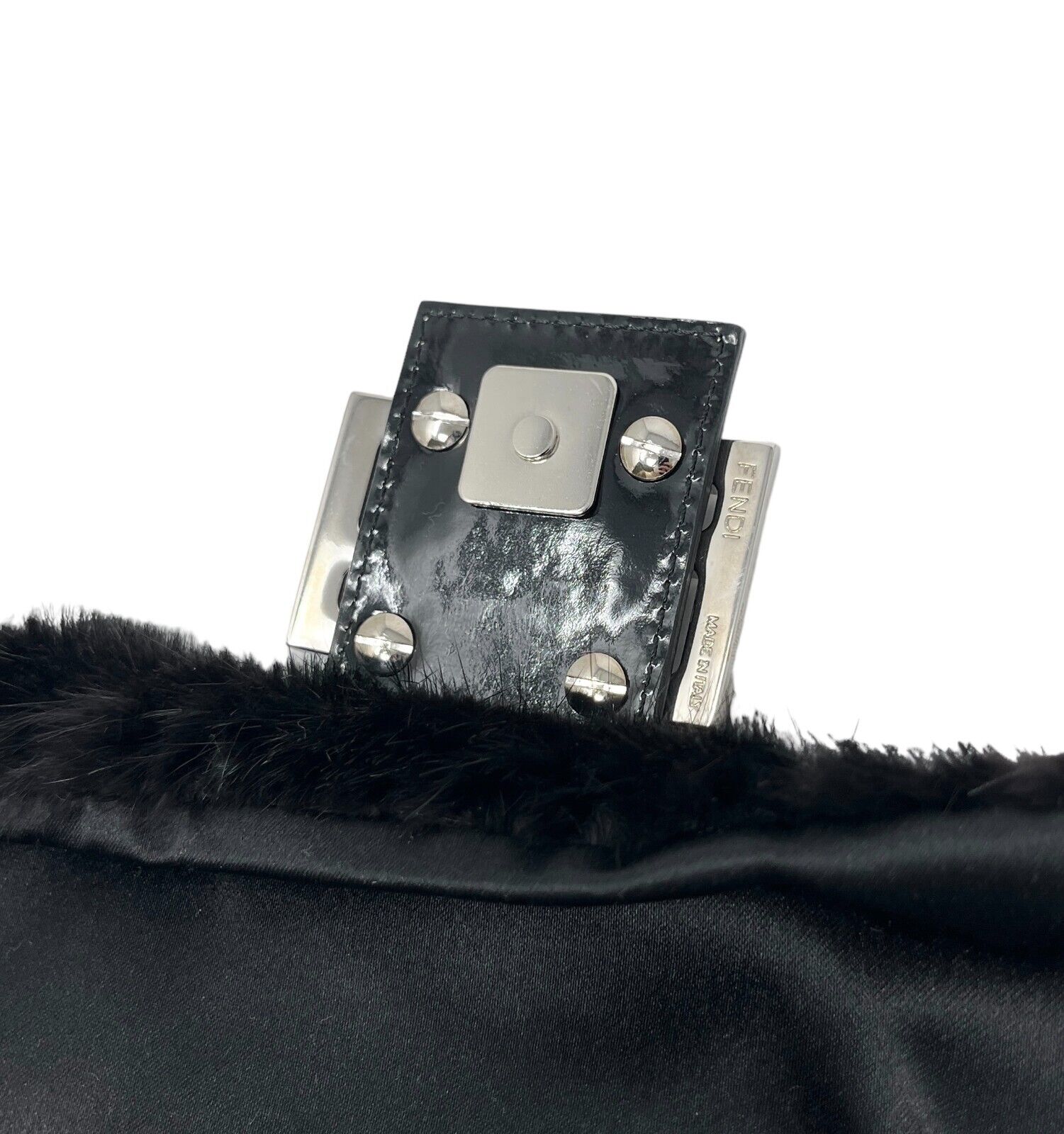 FENDI Vintage FF Zucca Monogram Mini Mamma Baguette Fur Black Silver Rank AB+