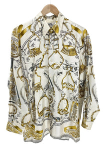 HERMES Vintage Logo Silk Shirts Tops Casual Shirts Serie #41 Ivory RankB