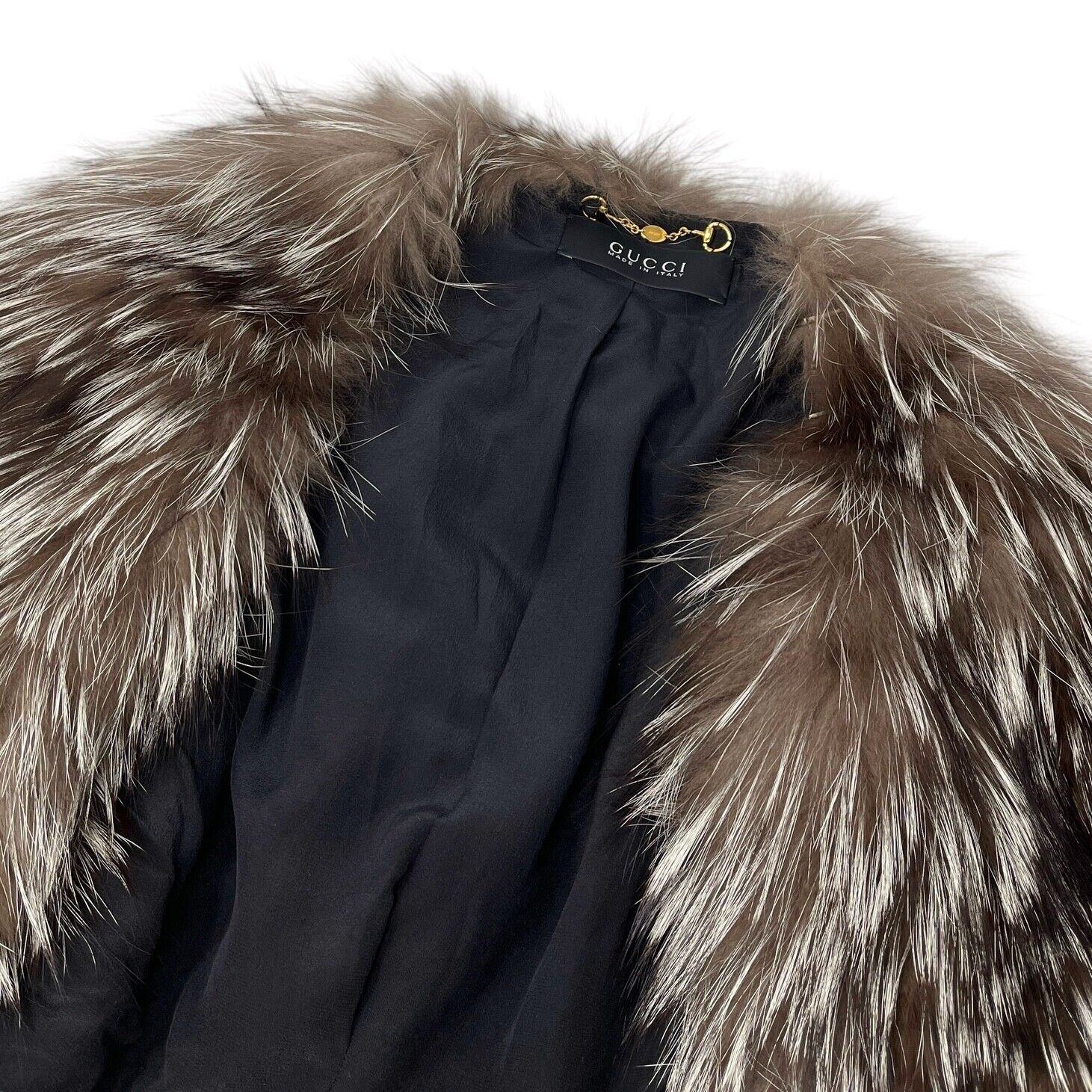 GUCCI Vintage Fur Short Jacket #44 Brown Gray Silk Rank AB+