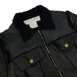 Christian Dior Vintage Logo Mouton Jacket Vest #38 2Way Zip Belt Black Rank AB
