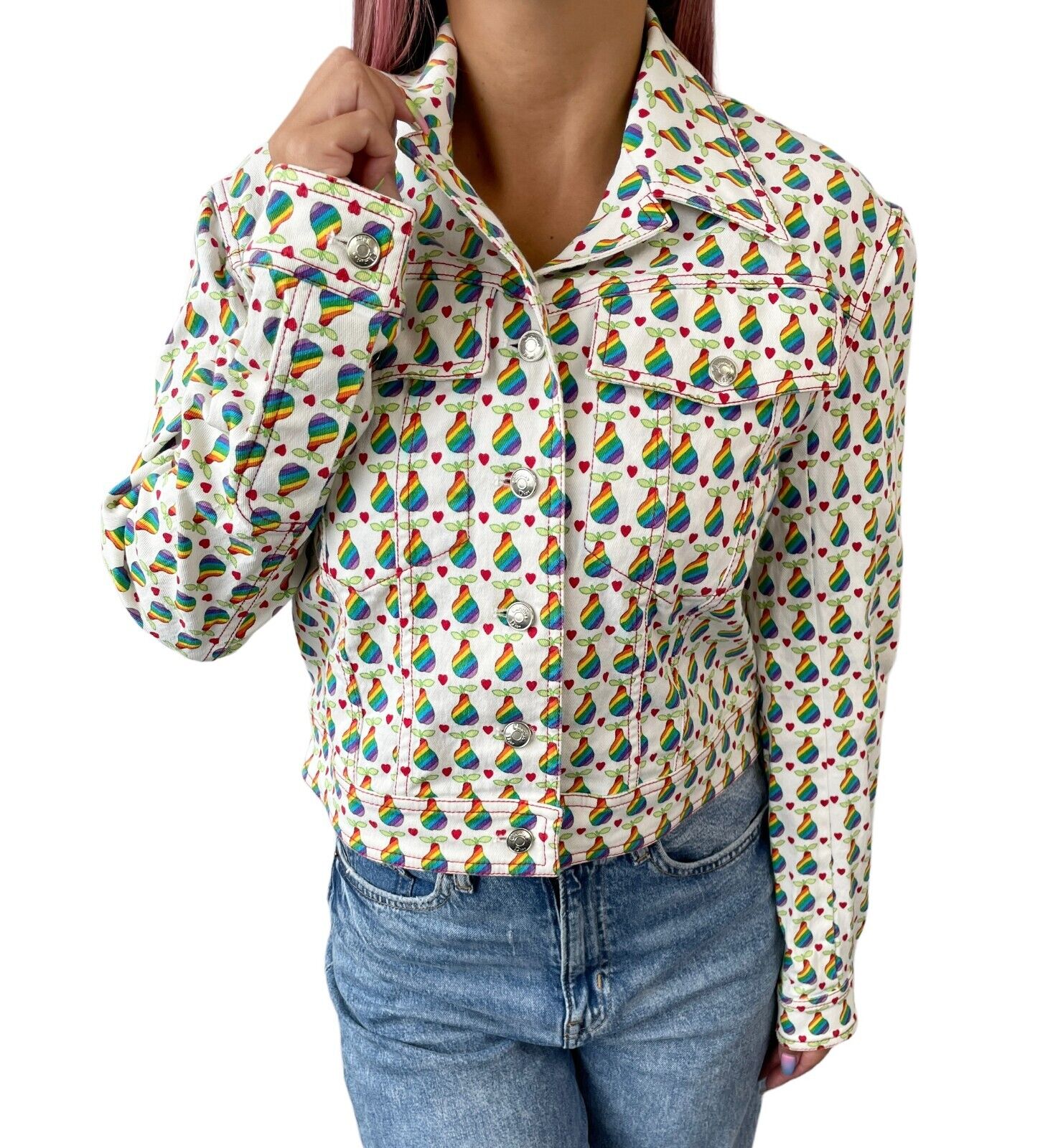 Christian Dior Vintage Logo Jacket #36 Rainbow Pear Cotton Multicolor RankAB+