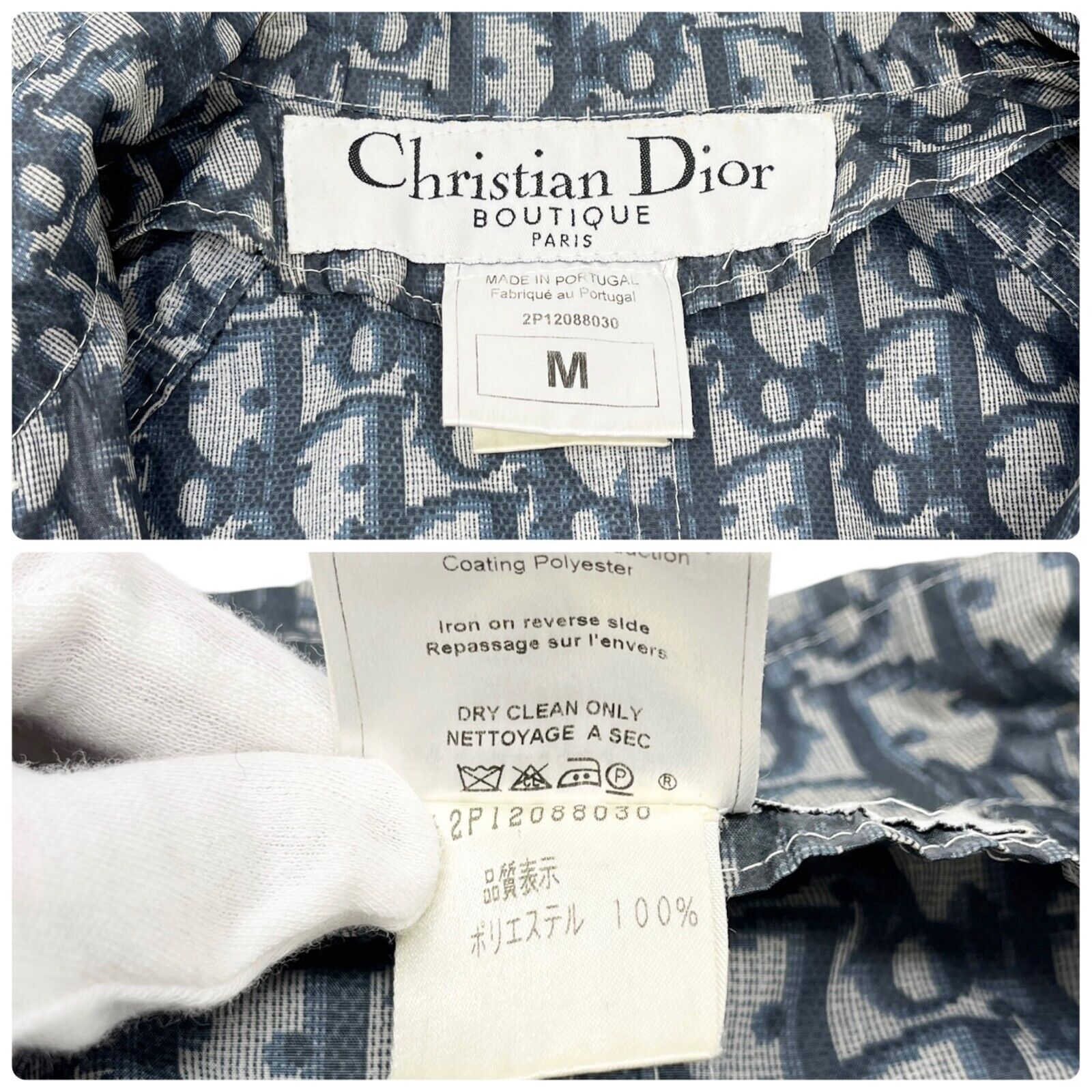 Christian Dior Vintage Trotter Monogram Trench Coat #M Polyester Blue RankAB