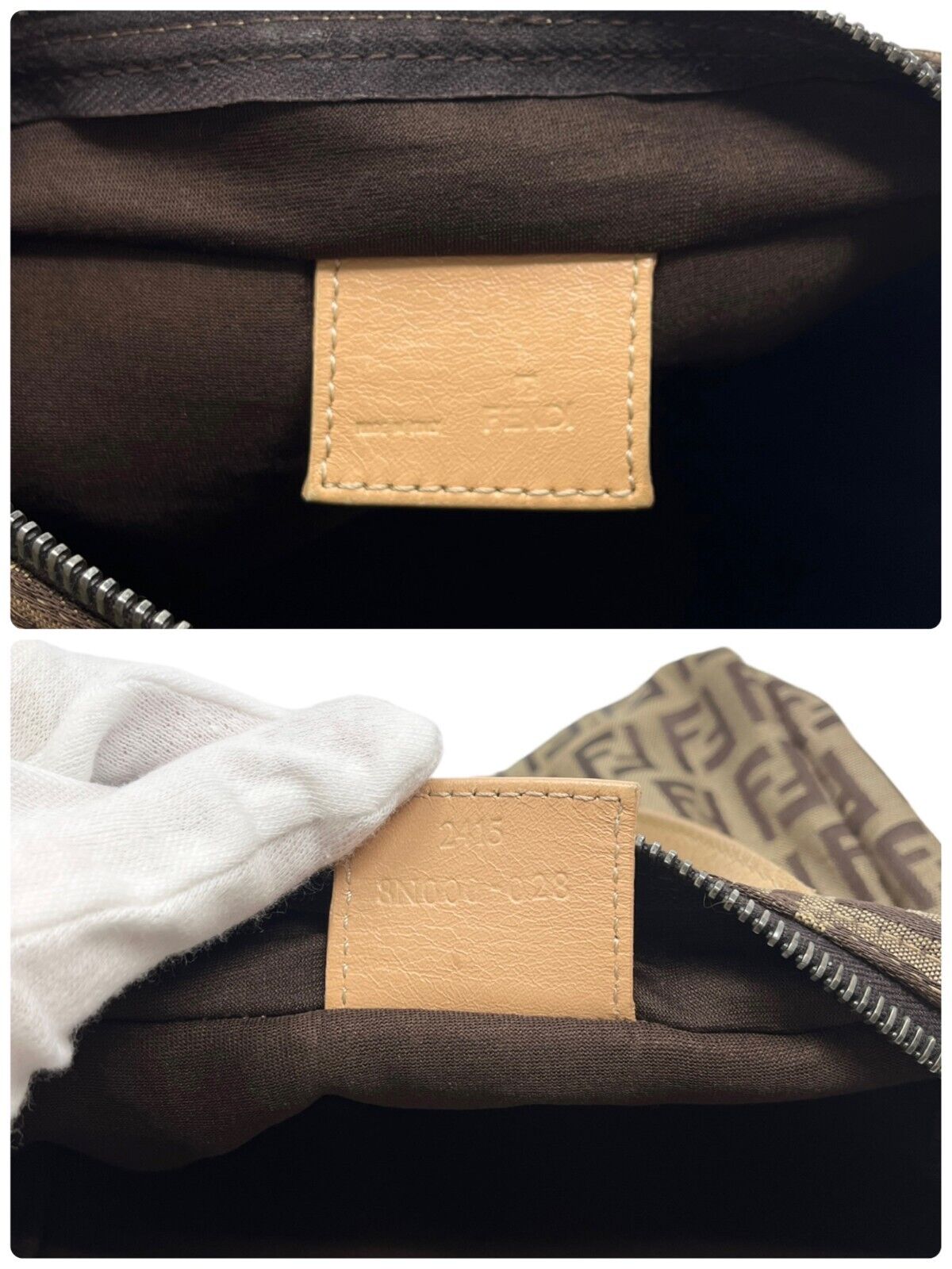FENDI Vintage Logo Zucchino Monogram Pochette Handbag Beige Nylon Zip RankAB