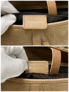 Christian Dior Vintage CD Logo Saddle Bag Boa Brown Beige Leather Rank AB