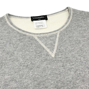 CHANEL Vintage P40881 CC Logo Knit Top #38 Sweater Gray Pullover Cashmere RankA