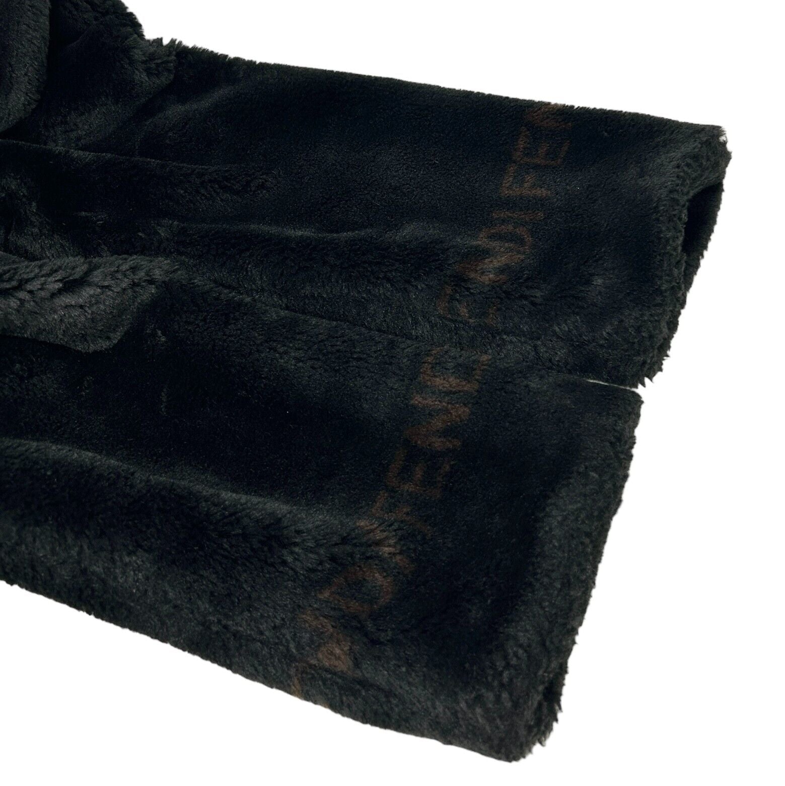 FENDI Vintage Logo Faux Fur Coat #42 Black Modacrylic Jacket Button RankAB